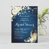 Blue Wood White Roses Lantern  Bridal Shower Invitation (Standing Front)