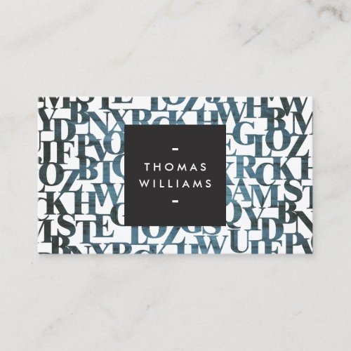 Blue Wooden Abstract Letterforms Authors Writers Business Card