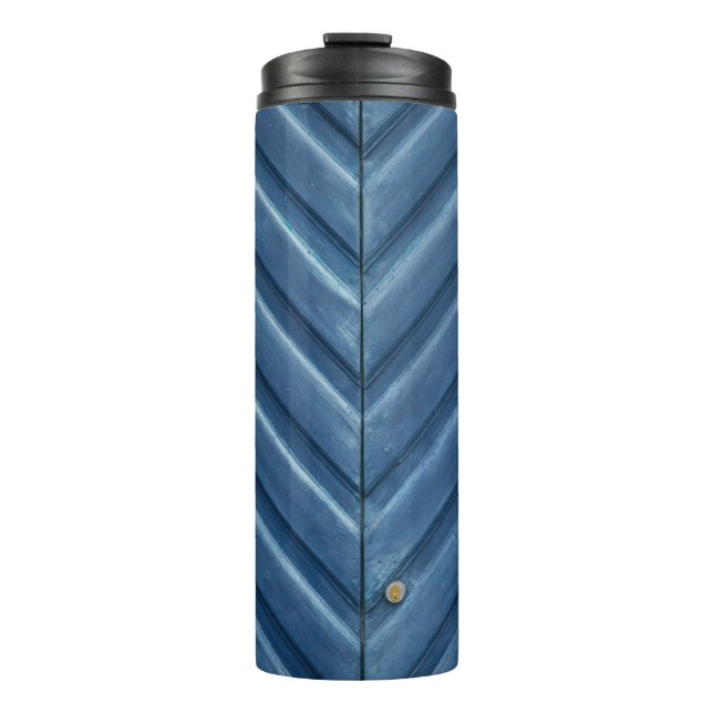 Blue wooden chevron wall thermal tumbler (Front)
