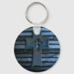 Blue Wooden Cross Keychain at Zazzle