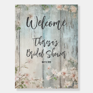 Blue Wooden Floral Blossoms Welcome Sign