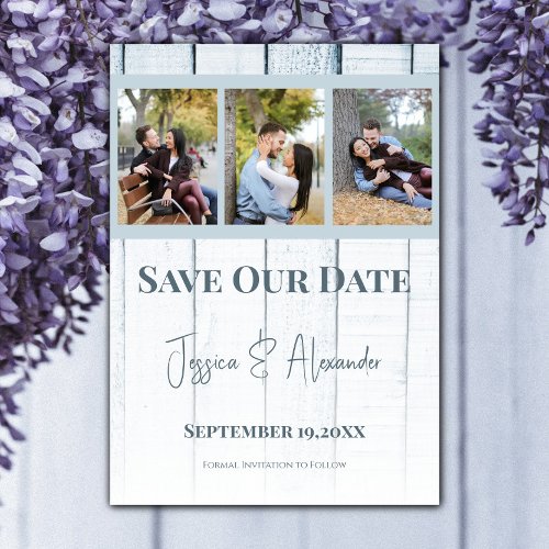 Blue Wooden Photo Collage Save The Date