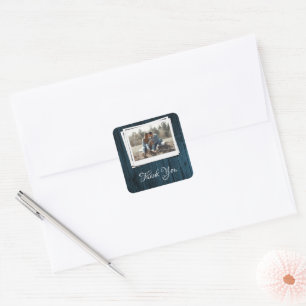 Blue Wooden Photo Thank You Stickers