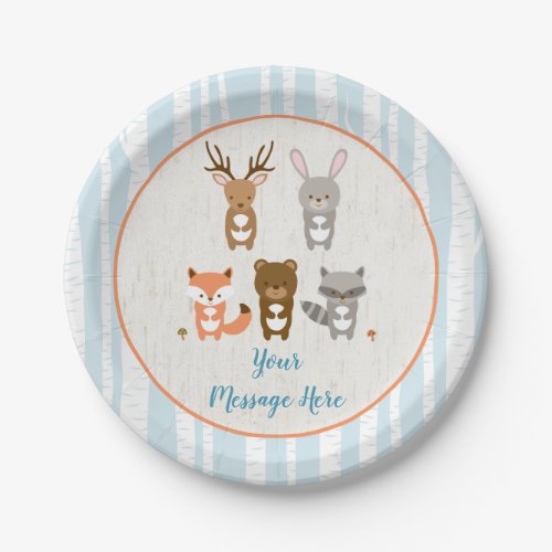 Blue Woodland Animal Baby Shower Paper Plates