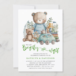 Blue Woodland Animal Toys Cute Script Baby Shower Invitation