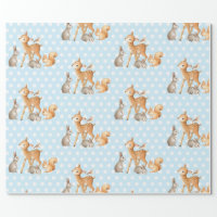 Blue Woodland Animals Baby Shower 1st Birthday Wrapping Paper