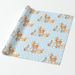 Blue Woodland Animals Baby Shower 1st Birthday Wrapping Paper