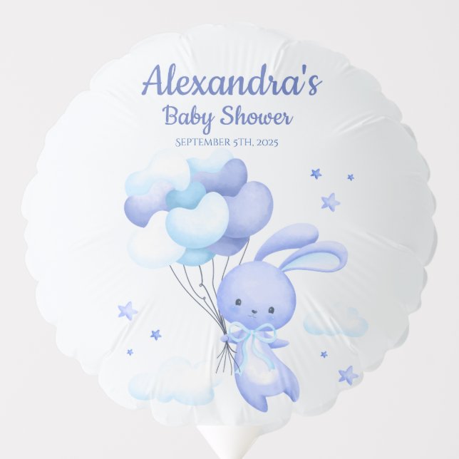 Blue Woodland Bunny Rabbit Baby Shower Balloon (Front)