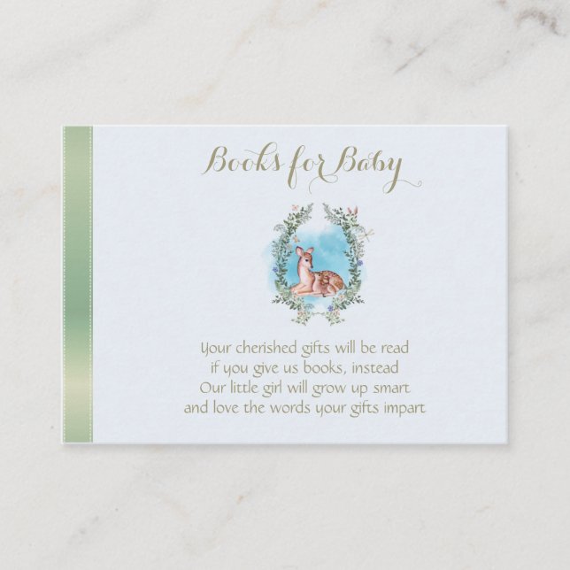 Blue Woodland Deer Books For Baby Shower  Enclosure Card (Front)