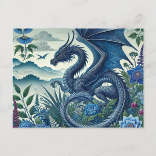 Blue Woodland Dragon Postcard Enchanted Fantasy