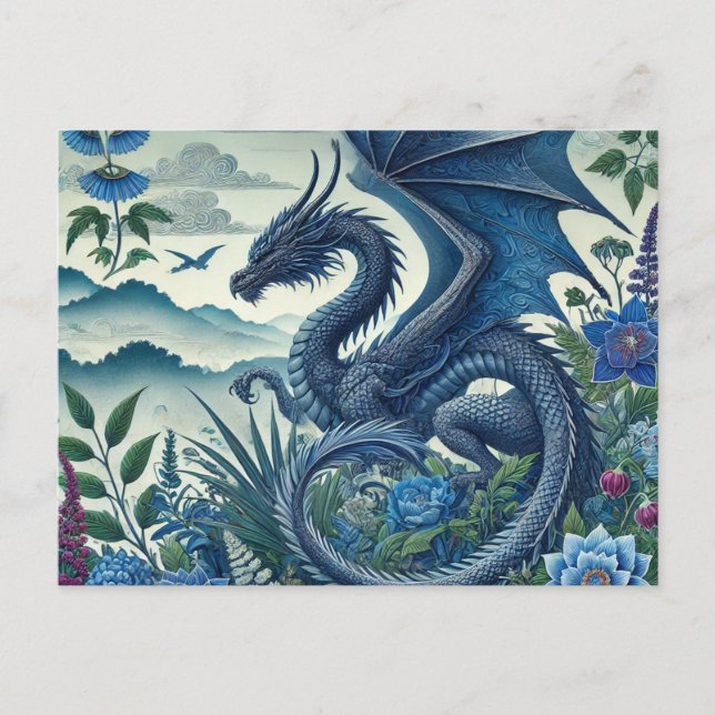 Blue Woodland Dragon Postcard | Enchanted Fantasy  (Front)
