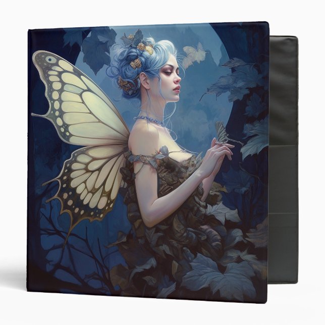 Blue Woodland Fairy Fantasy Art 3 Ring Binder (Front/Inside)