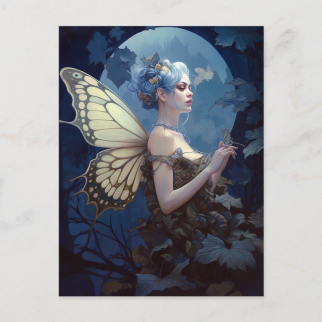 Blue Woodland Fairy Fantasy Art Postcard (Front)