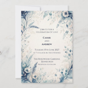 Blue Woodland Fern Anemone Wedding Invitation