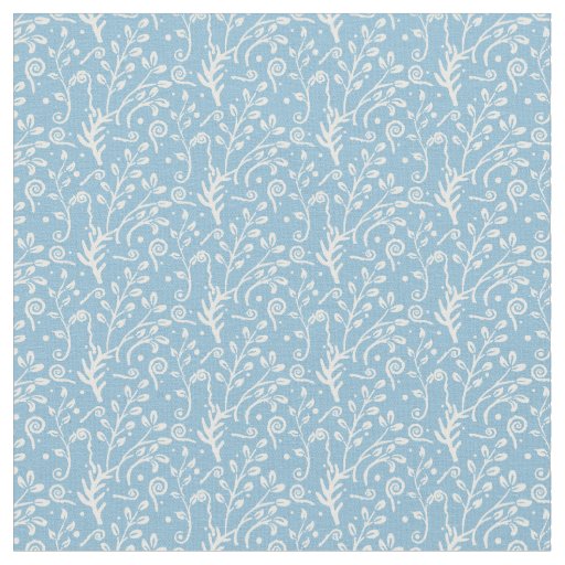 Blue Woodland Foliage Fern Swirl Baby Nursery Fabric