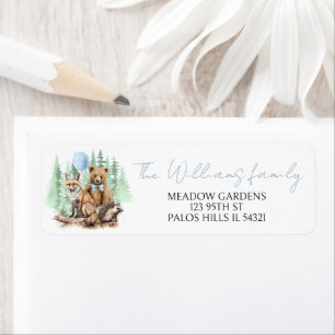 Blue Woodland forest animals boy return address Label