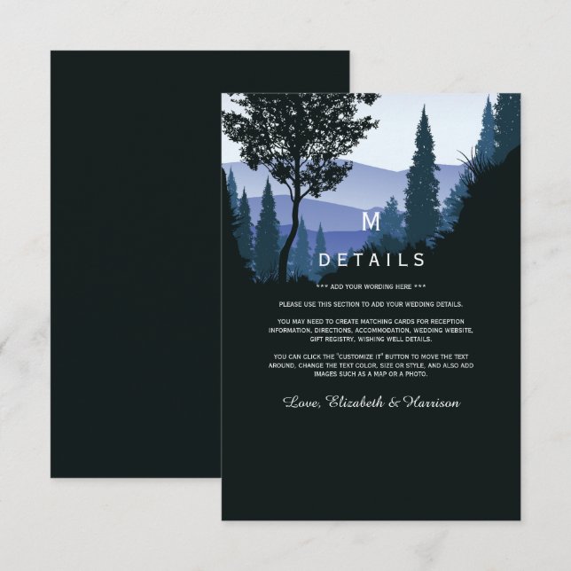 Blue Woodland Forest, Rustic Wedding Detail Enclosure Card (Front/Back)