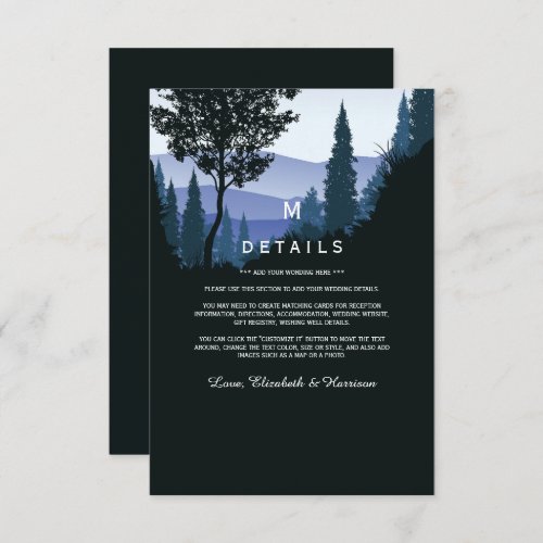 Blue Woodland Forest Rustic Wedding Detail Enclosure Card