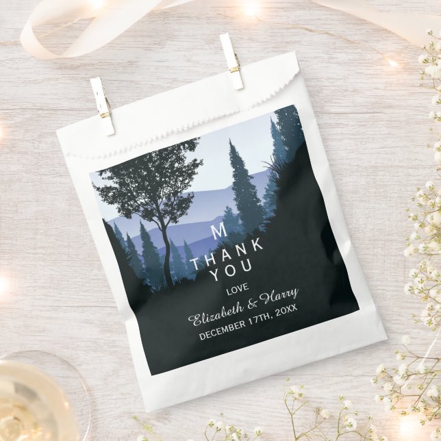 Blue Woodland Forest, Rustic Wedding Favor Bag (Clipped)
