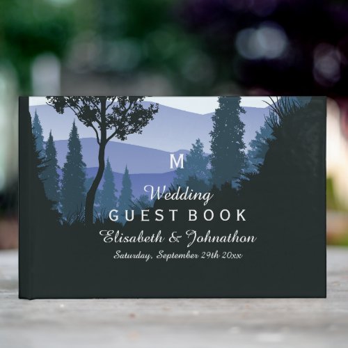Blue Woodland Forest Rustic Wedding Guest Book
