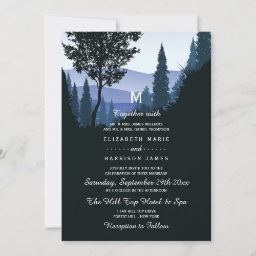 Blue Woodland Forest Rustic Wedding Invitation