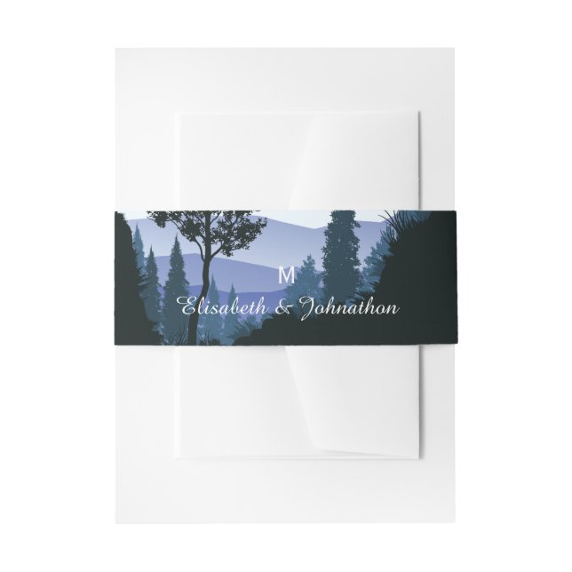 Blue Woodland Forest, Rustic Wedding Invitation Belly Band (Front Example)