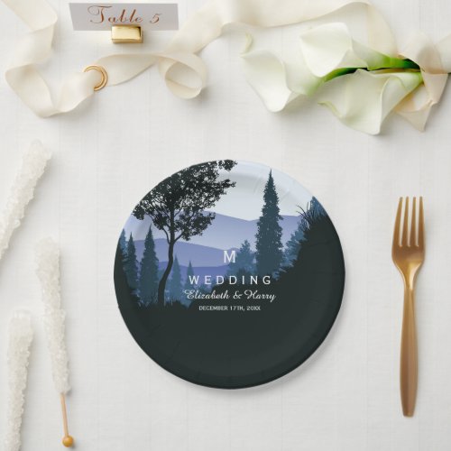 Blue Woodland Forest Rustic Wedding Paper Plates