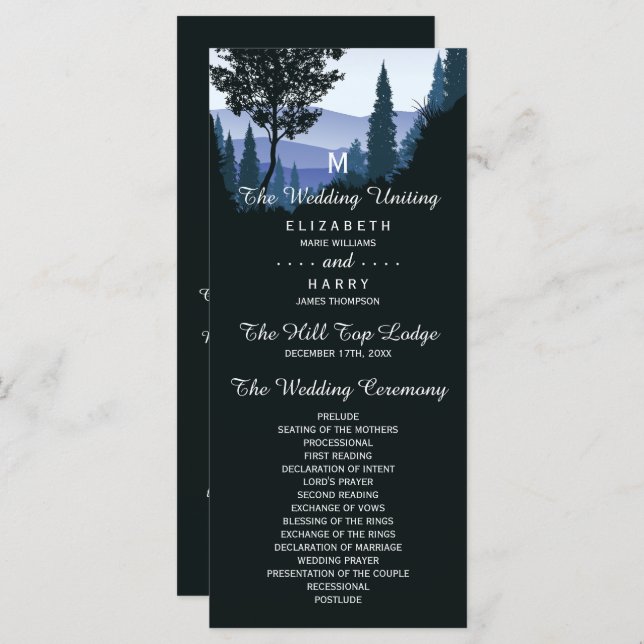 Blue Woodland Forest, Rustic Wedding Program (Front/Back)