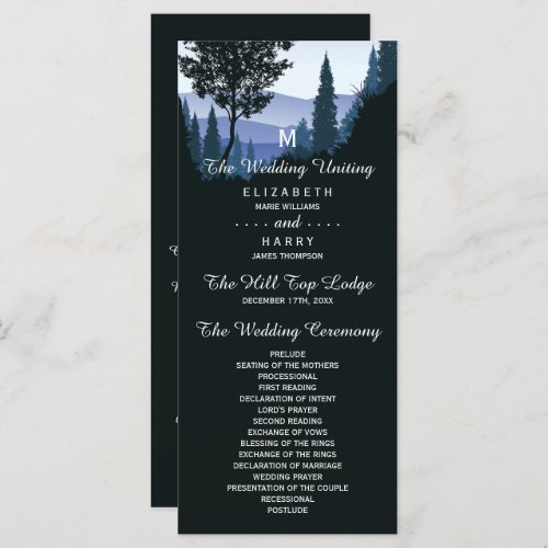 Blue Woodland Forest Rustic Wedding Program