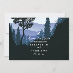 Blue Woodland Forest, Rustic Wedding Save the Date