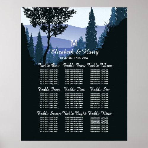 Blue Woodland Forest Rustic Wedding Seating Chart