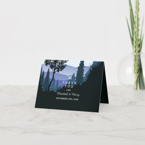 Blue Woodland Forest Rustic Wedding Thank You Card