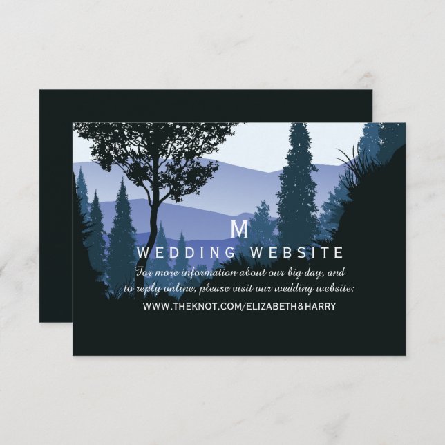 Blue Woodland Forest, Rustic Wedding Website Enclosure Card (Front/Back)