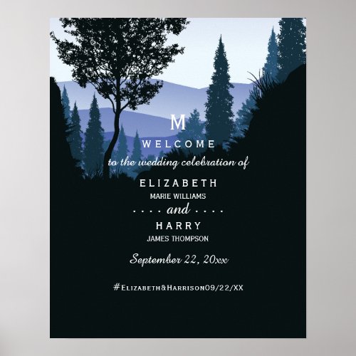 Blue Woodland Forest Rustic Wedding Welcome Poster