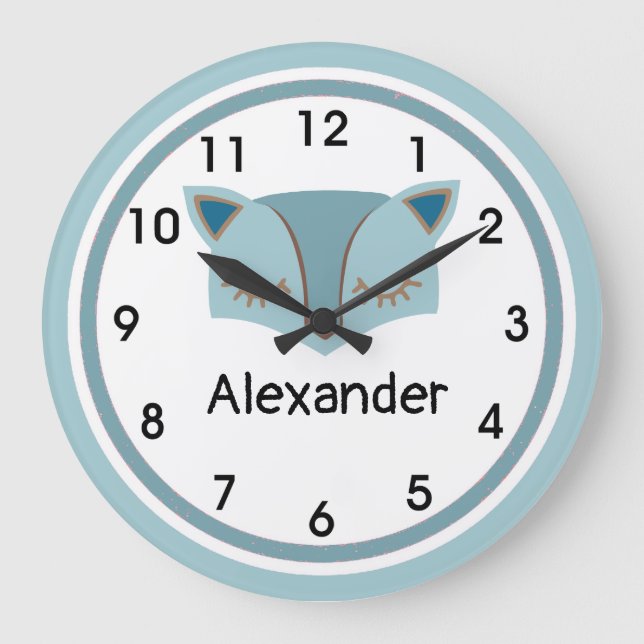 Blue Woodland Fox Face Acrylic Wall Clock (Front)