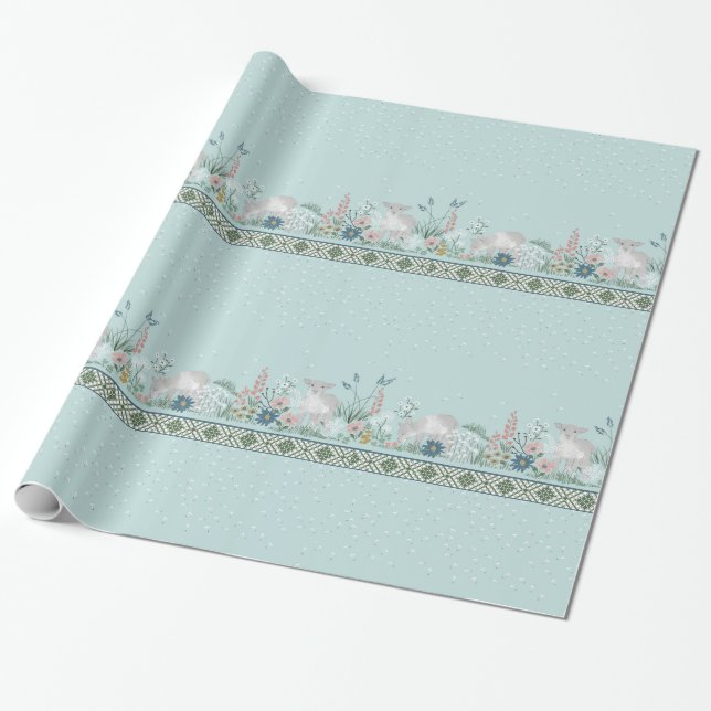 Blue Woodland Lamb Wrapping Paper (Unrolled)