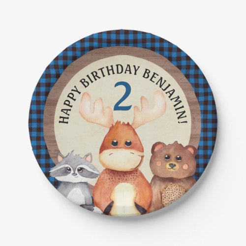 Blue Woodland Lumberjack Birthday Plates