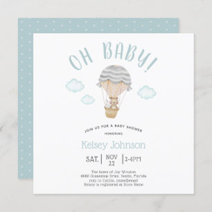 Blue Woodland Teddy Bear Bunny Baby Shower Invitation