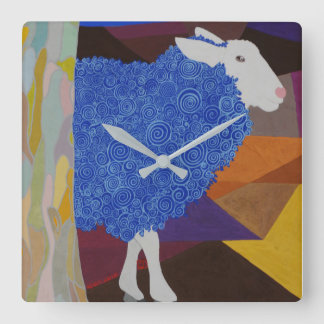 Blue Wool Sheep Square Wall Clock