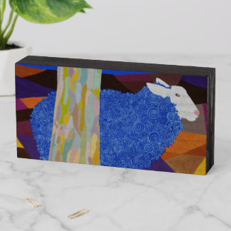 Blue Wool Sheep Wooden Box Sign