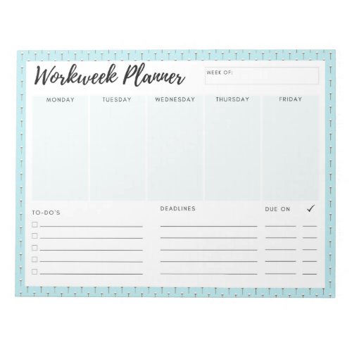 Blue Workweek Planner Notepad