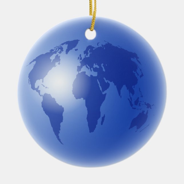 Blue World Globe Ceramic Ornament (Front)