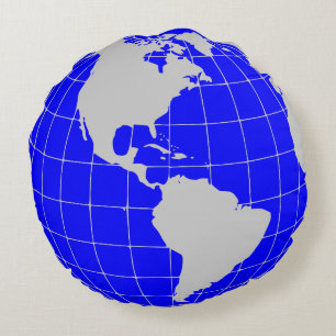 Blue World Globe Round Round Pillow