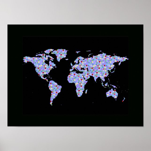 Blue World Map and color dots Poster (Front)