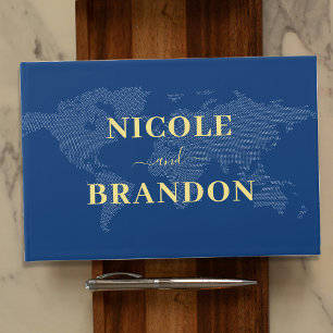 Blue World Map Destination Wedding Guest Book