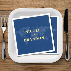 Blue World Map Destination Wedding Napkins