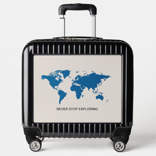 Blue World Map Never Stop Exploring Travel Quote Luggage