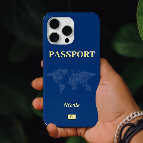 Blue World Map Passport iPhone 15 Pro Max Case