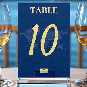 Blue World Map Passport Destination Wedding Table Number