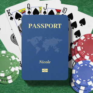Blue World Map Passport Poker Cards